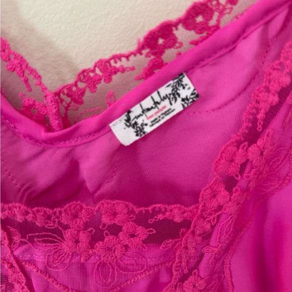 FREE PEOPLE Someone Like You Cami Dream Pop Pink Lace Trim Tank Top Small - Picture 4 of 4